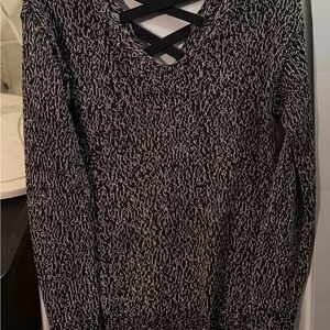 RDI Black and White Marled Knit Sweater with Crisscross Neck